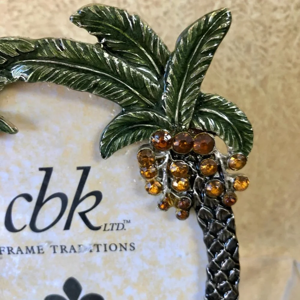 CBK Ltd Metal Enamel Rhinestone Palm Tree Picture Photo Frame New NIB 3.5